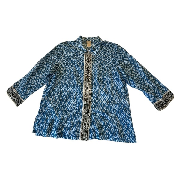 Sigrid Olsen Sport Blue Floral Button Down Shirt Contrast Trim Lightweight M - Picture 14 of 14